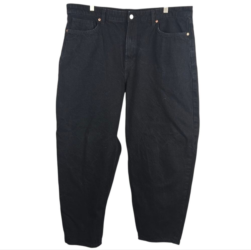 H&M Barrel Jeans High Waist Loose Fit Black Denim Size 16